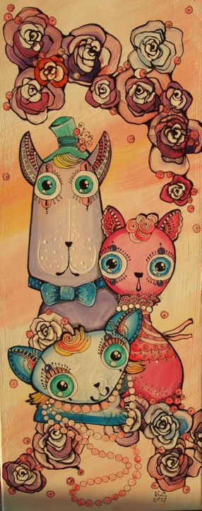 "Three Cats" başlıklı Tablo Svetlana Ganiuchenko tarafından, Orijinal sanat, Akrilik