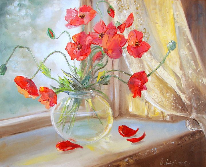 Peinture intitulée "Poppy painting, ori…" par Svetlana Loginova, Œuvre d'art originale, Huile Monté sur Châssis en bois