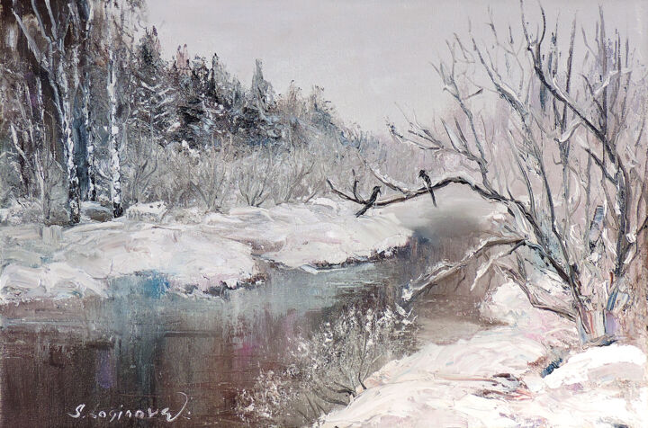Malerei mit dem Titel "Winter landscape pa…" von Svetlana Loginova, Original-Kunstwerk, Öl Auf Keilrahmen aus Holz montiert