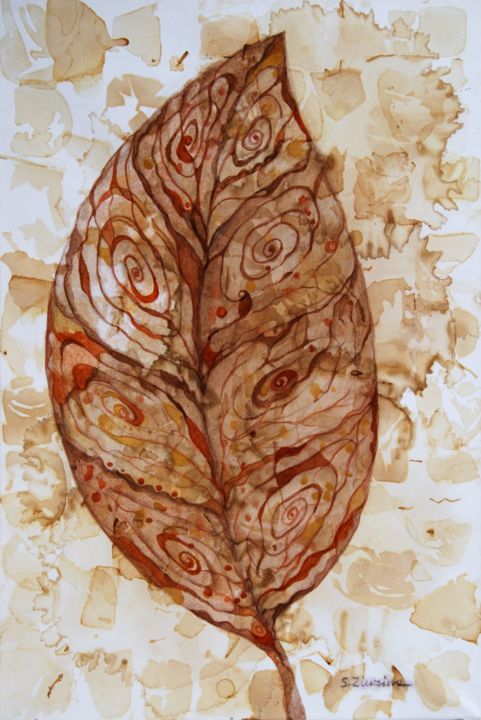 Schilderij getiteld "Tea Leaf (Tea Colle…" door Svetlana Ziuzina, Origineel Kunstwerk, Inkt