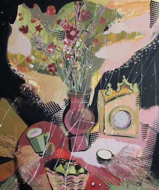 Malarstwo zatytułowany „Натюрморт с часами” autorstwa Светлана Волосюк, Oryginalna praca, Olej