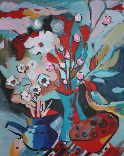 Картина под названием "Натюрморт с красным" - Светлана Волосюк, Подлинное произведение искусства, Масло