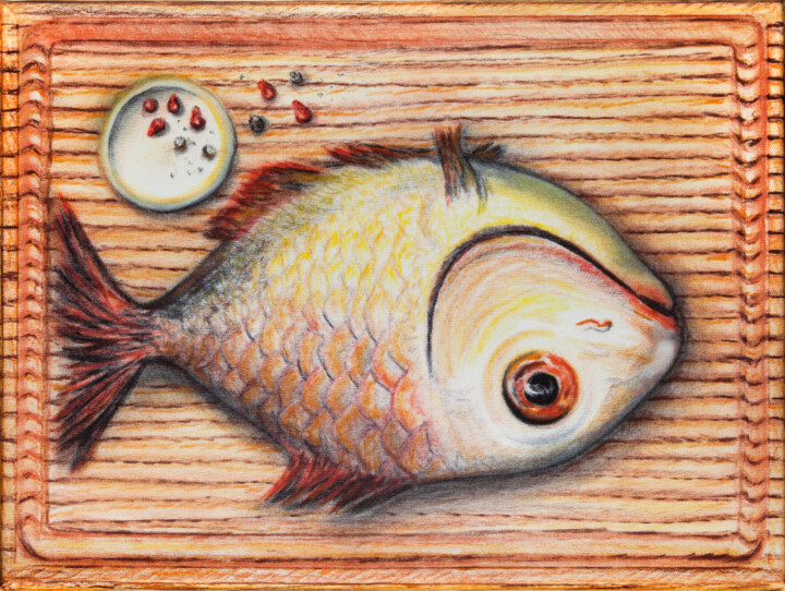 Painting titled "Fish number two. Ры…" by Svetlana Aleynikova, Original Artwork, Conté Mounted on Wood Stretcher frame