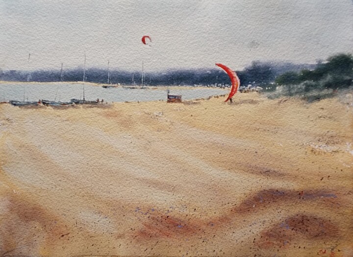 Pittura intitolato "Sand dunes" da Svetlana Avramenko, Opera d'arte originale, Acquarello