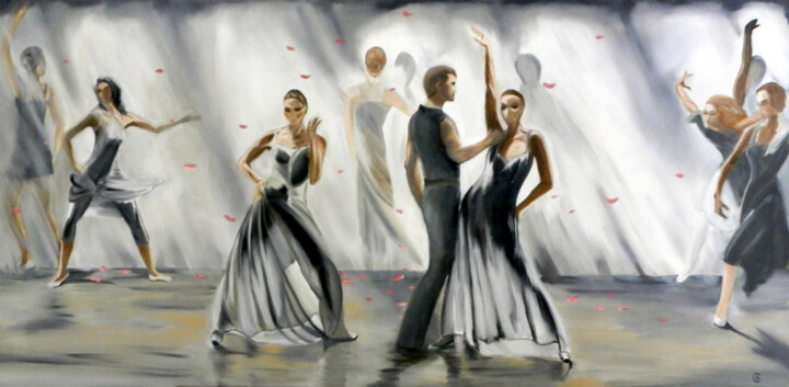 Painting titled "Modern Ballet" by Svetlana Bagdasaryan, Original Artwork, Oil Mounted on Wood Stretcher frame