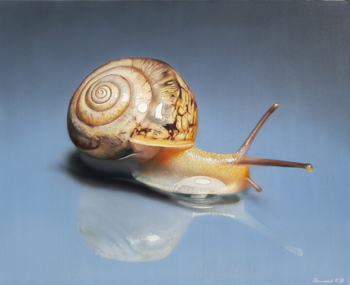 Painting titled "Snail, realistic an…" by Svetlana Braznikova, Original Artwork, Acrylic