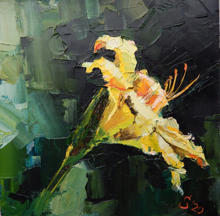 Картина под названием "Желтая лилия" - Светлана Черненко, Подлинное произведение искусства, Масло