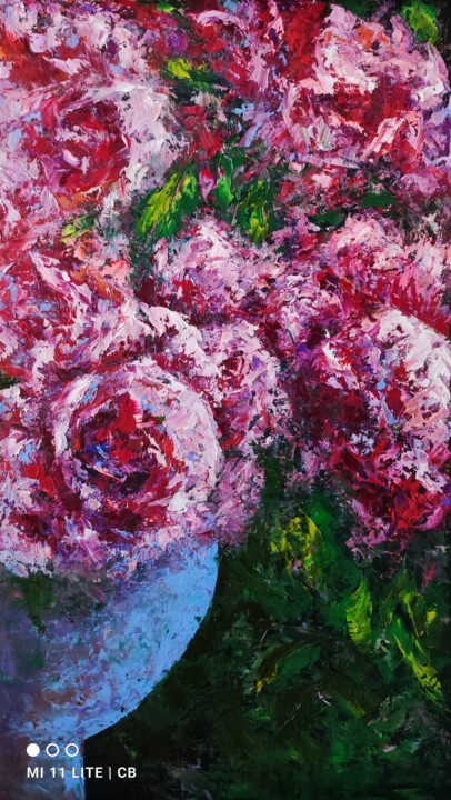 Peinture intitulée "fleurs dans un vase" par Svetlana Dushina, Œuvre d'art originale, Huile