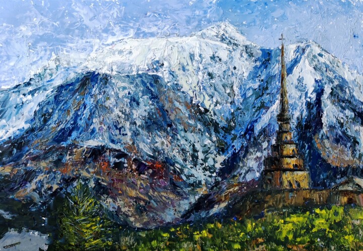 Peinture intitulée "la vie à la montagne" par Svetlana Dushina, Œuvre d'art originale, Huile Monté sur Carton
