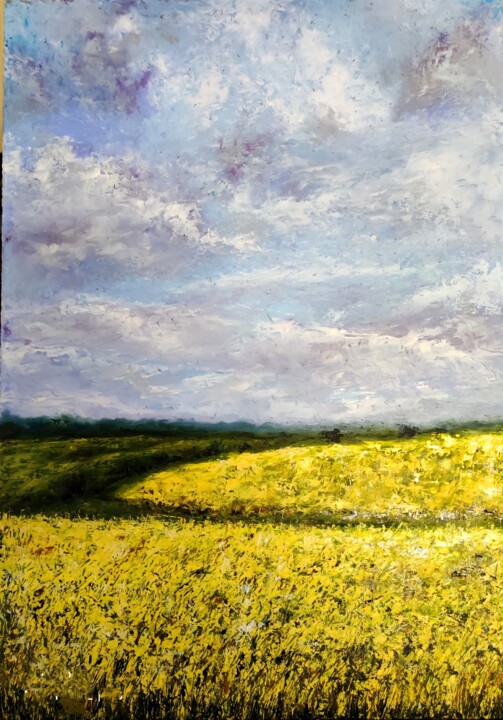 Schilderij getiteld "wheat field" door Svetlana Dushina, Origineel Kunstwerk, Olie