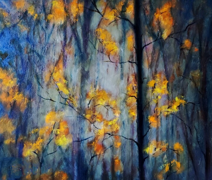 Картина под названием "leaf fall" - Svetlana Dushina, Подлинное произведение искусства, Масло