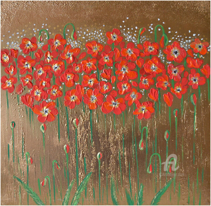 Painting titled "Poppies" by Svetlana Fakhrieva, Original Artwork, Acrylic