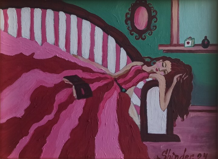 Pittura intitolato "Sleeping Girl Paint…" da Svetlana Sindere, Opera d'arte originale, Olio Montato su Cartone