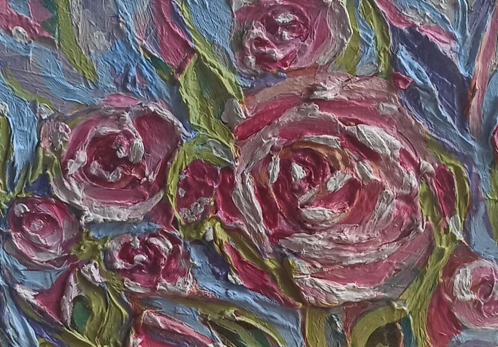 "Roses Flowers Oil P…" başlıklı Tablo Svetlana Sindere tarafından, Orijinal sanat, Petrol Karton üzerine monte edilmiş