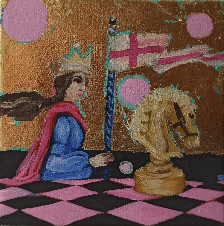 Painting titled "Chess Original Surr…" by Svetlana Sindere, Original Artwork, Oil Mounted on Wood Stretcher frame