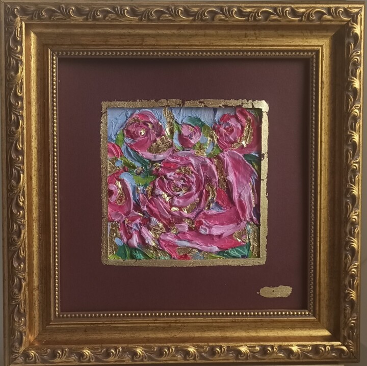 Painting titled "Roses Flowers Oil P…" by Svetlana Sindere, Original Artwork, Oil Mounted on Cardboard