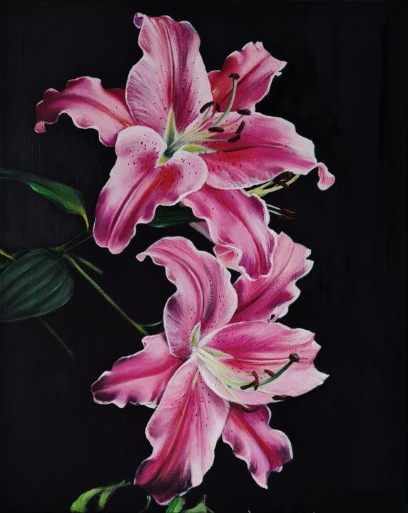 Painting titled "Lilies" by Svetlana Generalova, Original Artwork, Oil