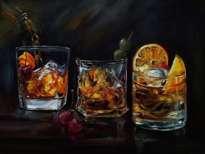 Картина под названием "Evening Whiskey" - Светлана Кирилюк, Подлинное произведение искусства, Масло