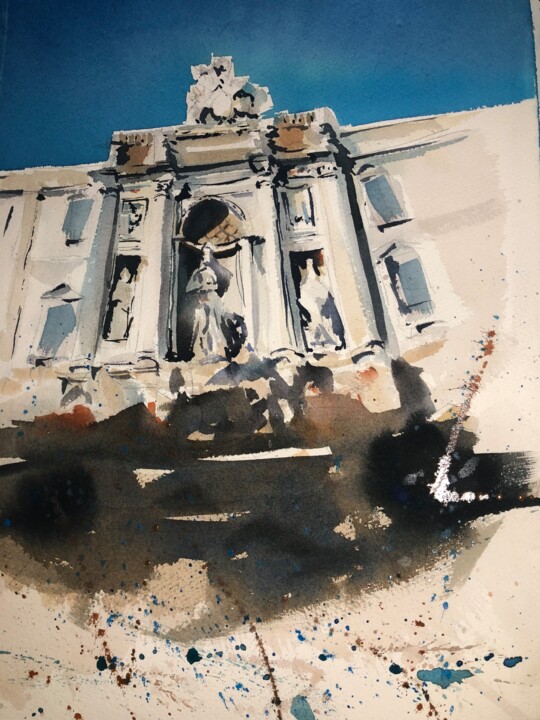 Painting titled "Blue sky of Roma" by Svetlana Kostina, Original Artwork, Watercolor