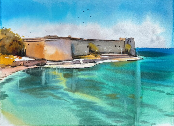 Картина под названием "Old harbor, Kyrenia…" - Svetlana Kostina, Подлинное произведение искусства, Акварель