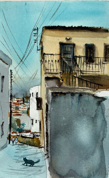 Peinture intitulée "Bellapais village #…" par Svetlana Kostina, Œuvre d'art originale, Aquarelle