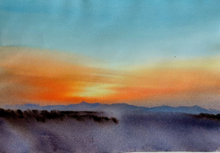 Painting titled "Sunset, Messarja, C…" by Svetlana Kostina, Original Artwork, Watercolor