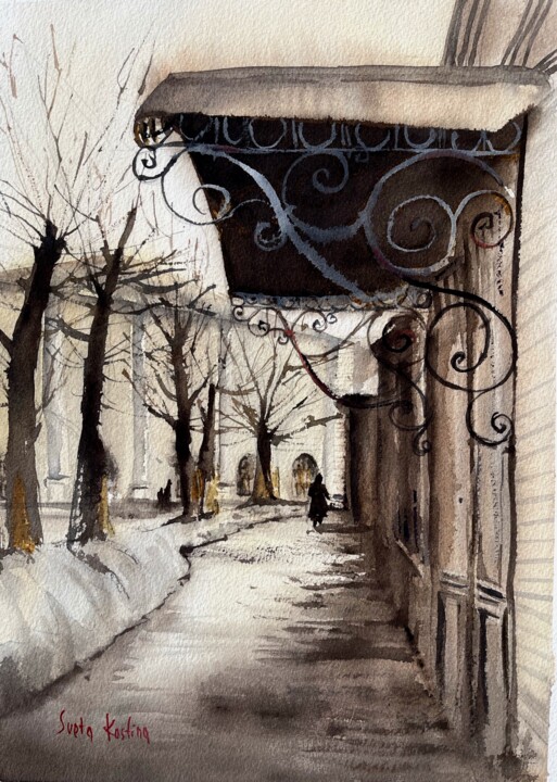 Pittura intitolato "Street view, old Tu…" da Svetlana Kostina, Opera d'arte originale, Acquarello
