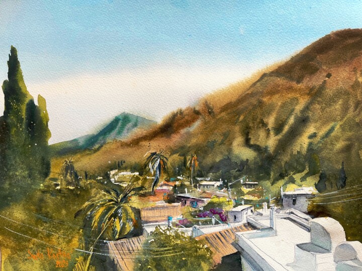Painting titled "View on Cyprus Moun…" by Svetlana Kostina, Original Artwork, Watercolor