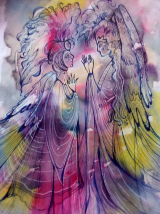 Dibujo titulada "Ангелы" por Svetlana Kovkova, Obra de arte original, Bolígrafo