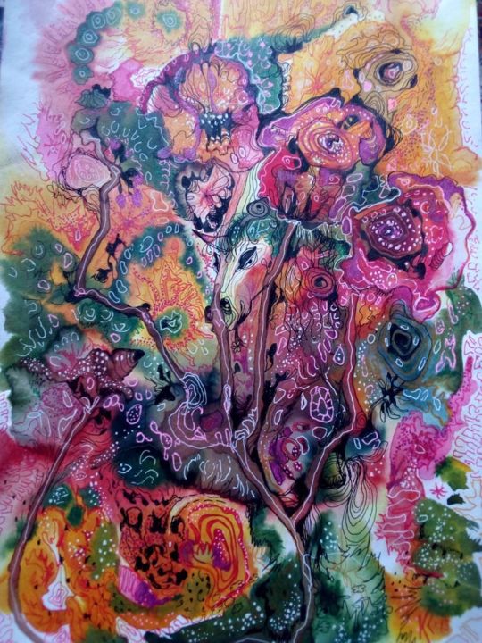 Картина под названием "Единорог" - Светлана Ковкова, Подлинное произведение искусства, Шариковая ручка