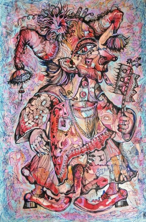 Картина под названием "Свистун" - Светлана Ковкова, Подлинное произведение искусства, Гелевая ручка