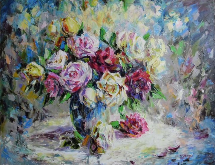 Картина под названием "Розовая гармония" - Svetlana Kruglov, Подлинное произведение искусства, Масло