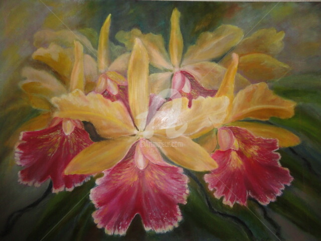 Painting titled "Огненные орхидеи" by Svetlana Krugovenkova, Original Artwork, Oil