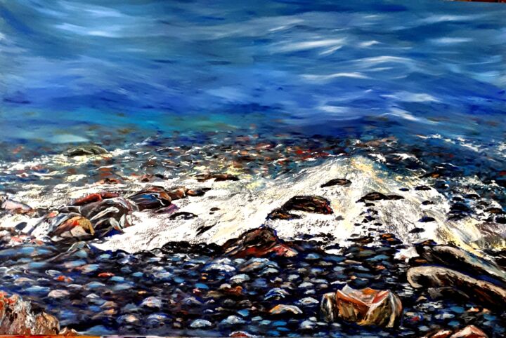 Painting titled "120x80 Sea pebbles" by Svetlana Kunegina, Original Artwork, Oil