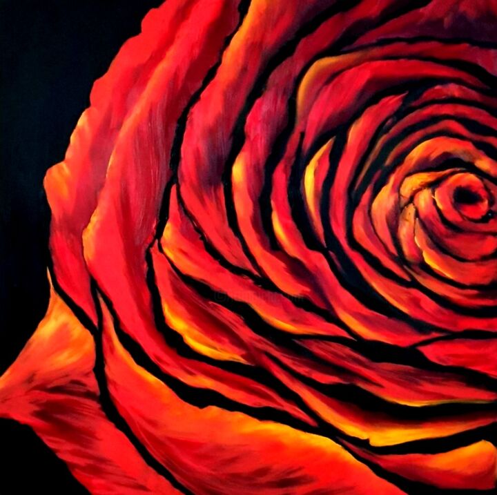 Peinture intitulée "rose flower" par Svetlana Kunegina, Œuvre d'art originale, Huile