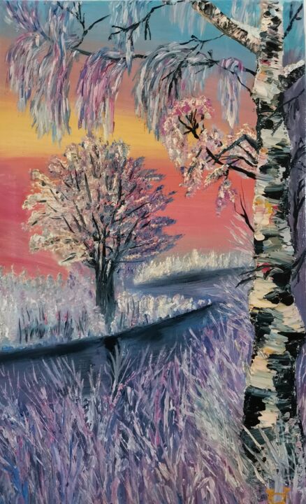 Painting titled "snowy area" by Svetlana Kunegina, Original Artwork, Oil