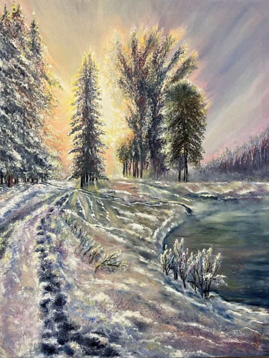 绘画 标题为“Winter. Sunrise. Fog” 由Svetlana Kunegina, 原创艺术品, 油