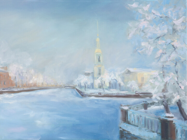 Картина под названием "Winter day" - Svetlana Lebedeva, Подлинное произведение искусства, Масло Установлен на Деревянная рам…