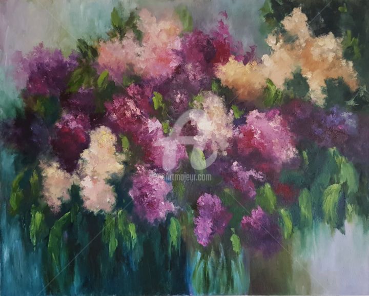 Картина под названием "Lilac" - Svetlana Grishkovec-Kiisky, Подлинное произведение искусства, Масло Установлен на Деревянная…