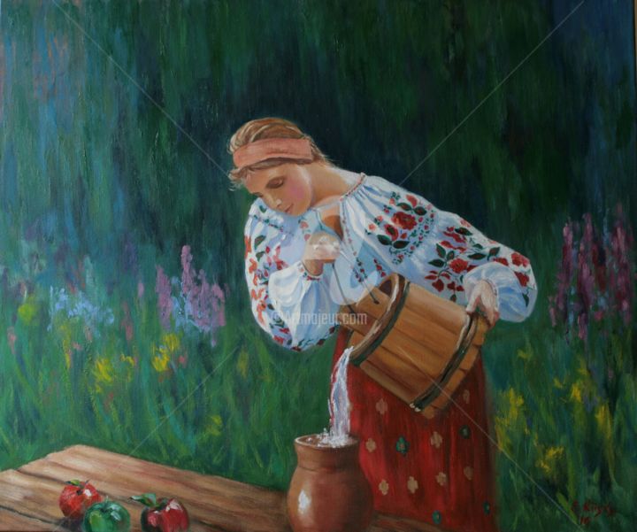 Painting titled "Morning Freshness" by Svetlana Grishkovec-Kiisky, Original Artwork, Oil Mounted on Wood Stretcher frame