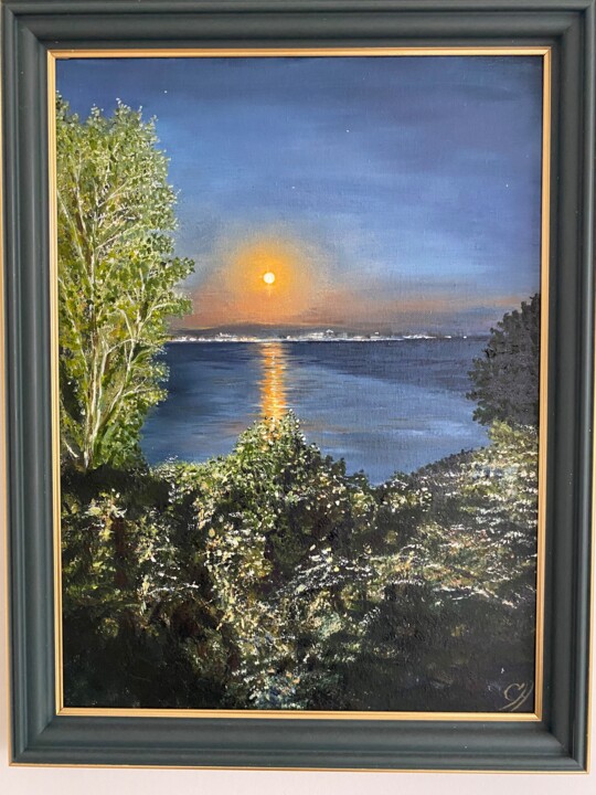 Painting titled "Full moon over Kass…" by Svetlana Pataridze, Original Artwork, Oil