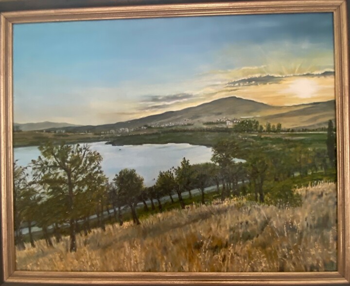 Peinture intitulée "Sunset on Lake Lisi" par Svetlana Pataridze, Œuvre d'art originale, Huile