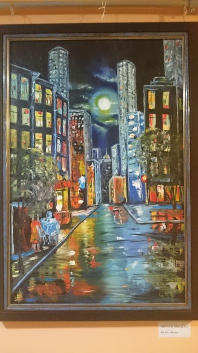 Painting titled "Ночь в Чикаго" by Svetlana Poniaeva, Original Artwork, Oil