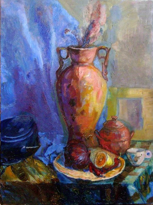 Картина под названием "Still life with vas…" - Svetlana Prokosheva, Подлинное произведение искусства, Масло