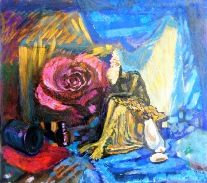 Картина под названием "Still life with ros…" - Svetlana Prokosheva, Подлинное произведение искусства, Гуашь