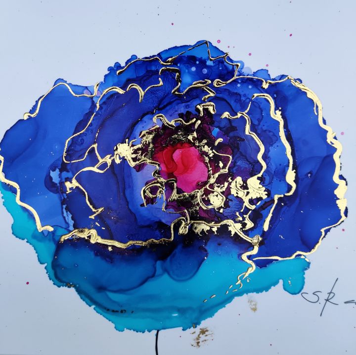 Peinture intitulée "Abstract flower" par Svetlana Ranta, Œuvre d'art originale, Encre