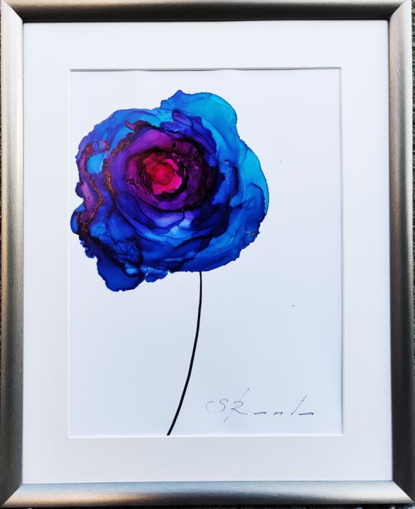 Peinture intitulée "Blue Beauty" par Svetlana Ranta, Œuvre d'art originale, Encre