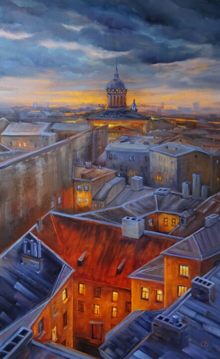 Schilderij getiteld "Питерские крыши" door Svetlana Razumova, Origineel Kunstwerk, Olie