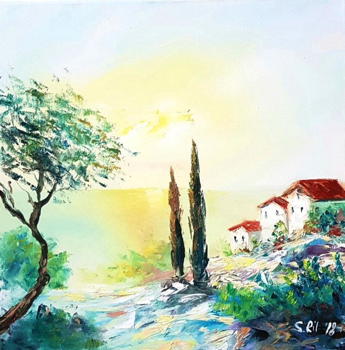 Painting titled "Mediterranean sunse…" by Svetlana Rylova, Original Art, Oil