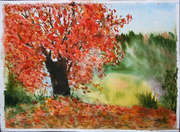 Schilderij getiteld "Autumn palette" door Svetlana Samovarova (SA.LANA), Origineel Kunstwerk, Aquarel